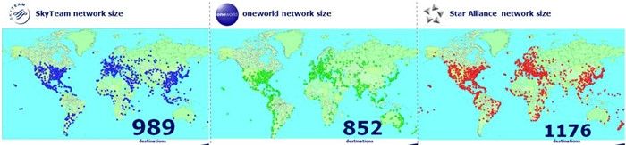 三大航空联盟航线网络枢纽图